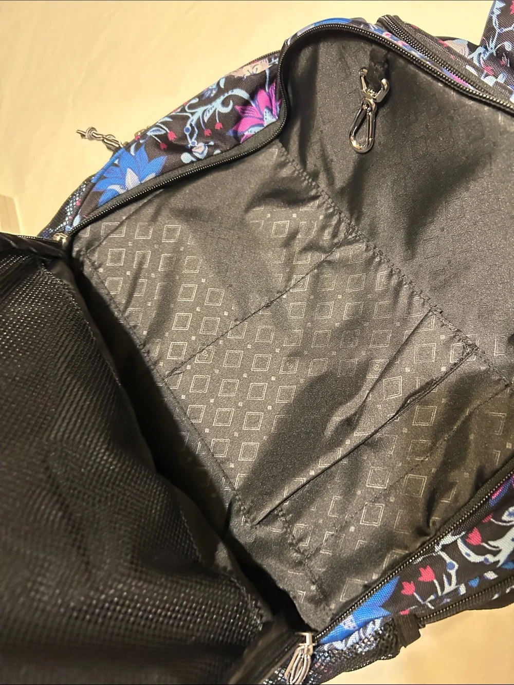 Vera Bradley Black Floral Backpack with Blue & Pink Accents